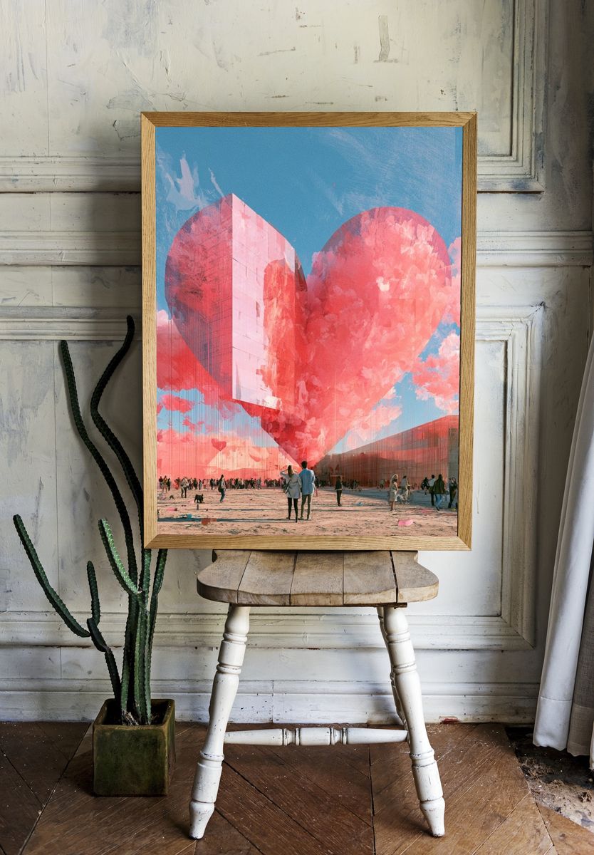 Floating Heart Cityscape Print. room preview