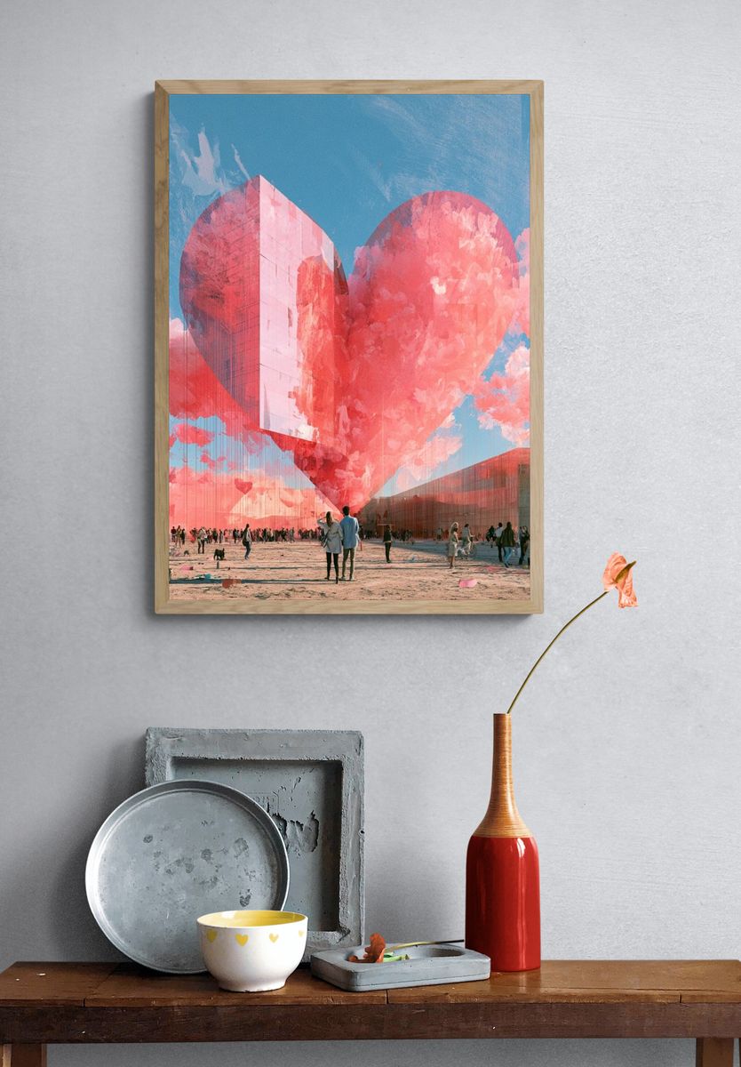 Floating Heart Cityscape Print. — room view 3