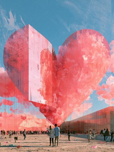 Floating Heart Cityscape Print. poster