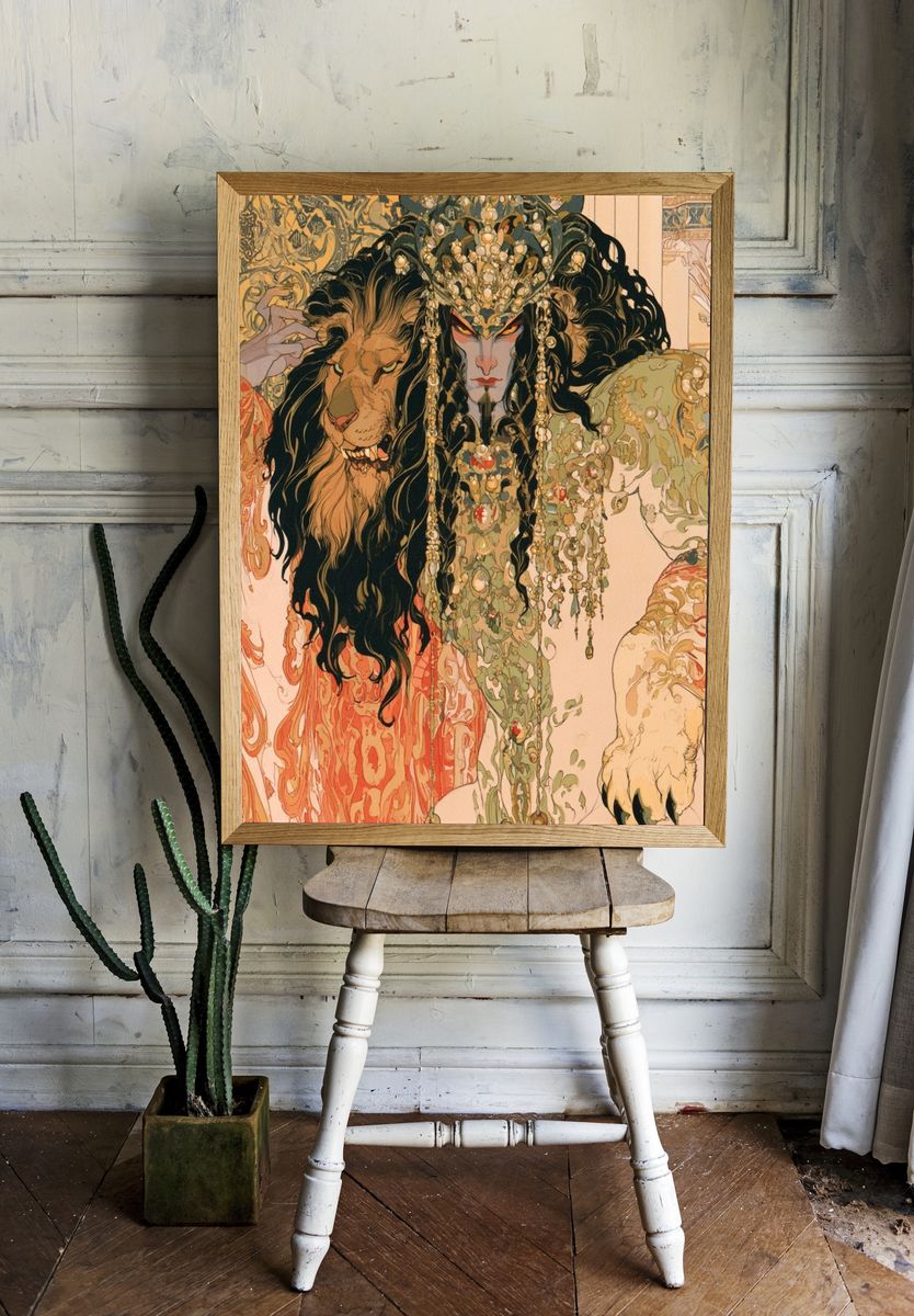 Lion and Woman Art Nouveau Poster. — room view 1