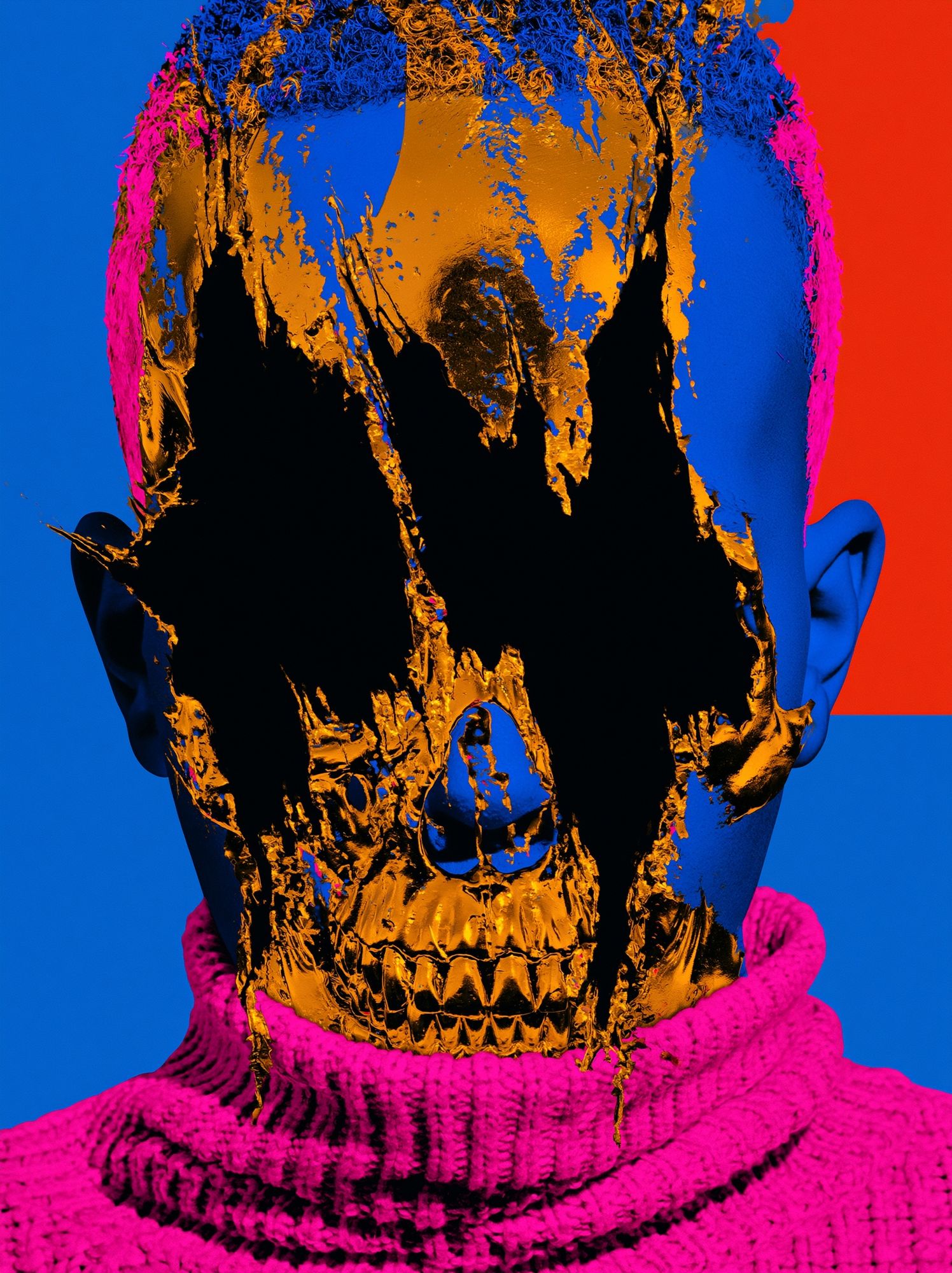 Neon Skull Portrait Print. poster — fine-art art