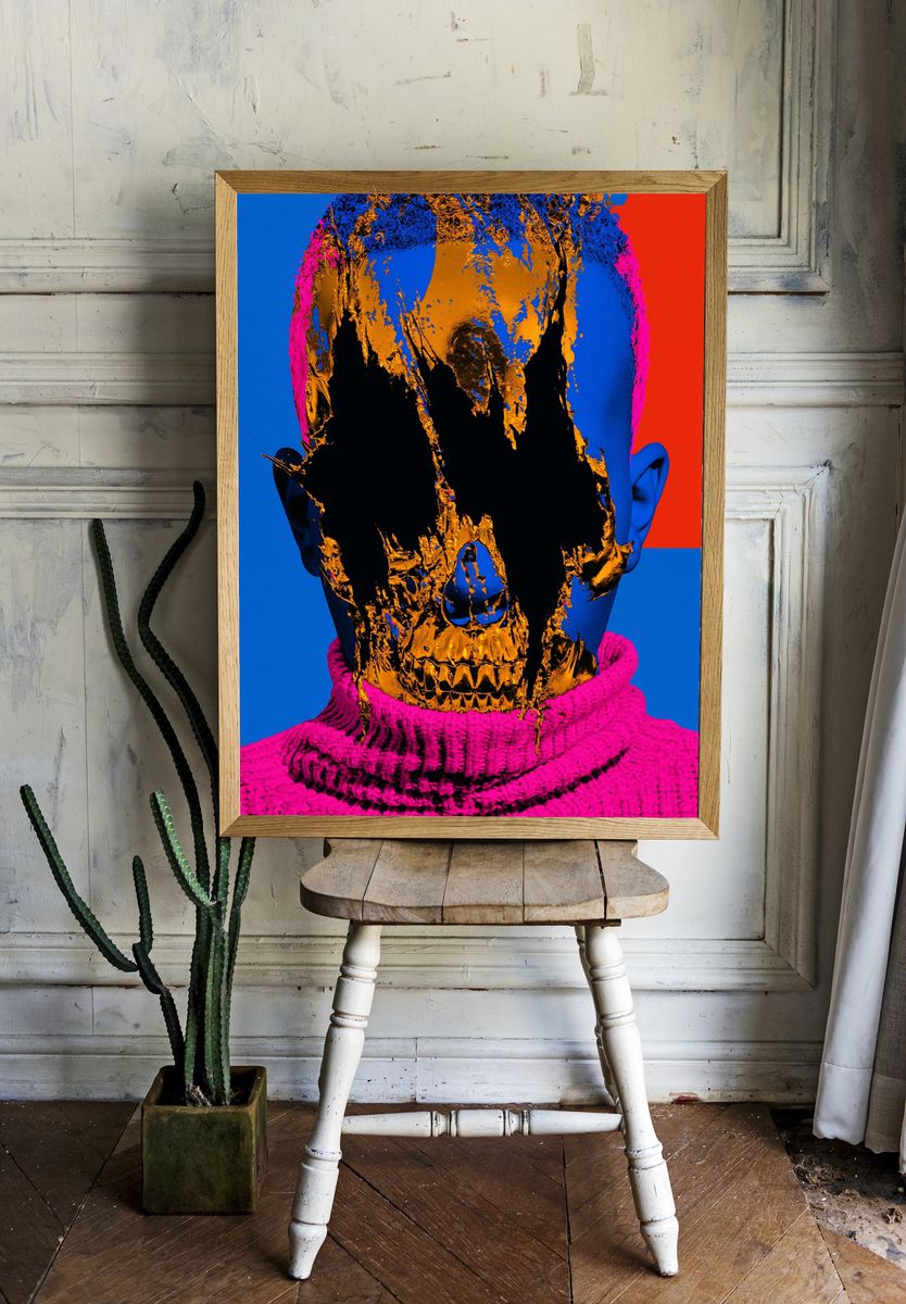 Neon Skull Portrait Print. — room view 1