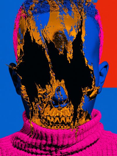 Neon Skull Portrait Print. poster