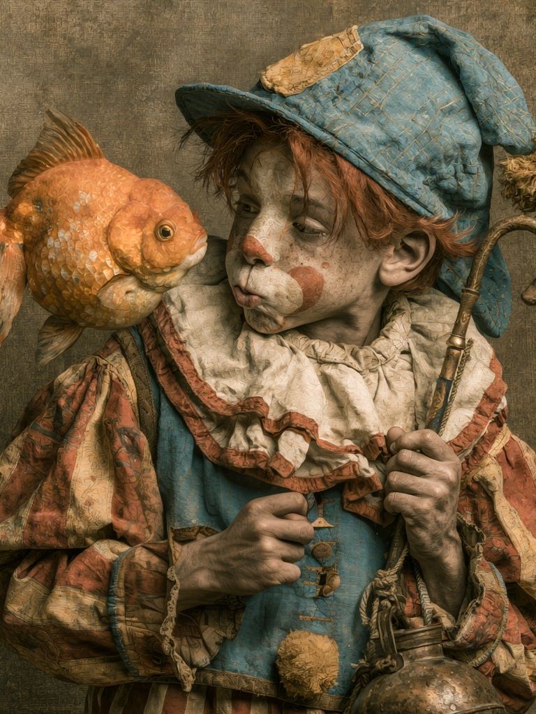 Surreal Clown and Goldfish Print. poster — fine-art art
