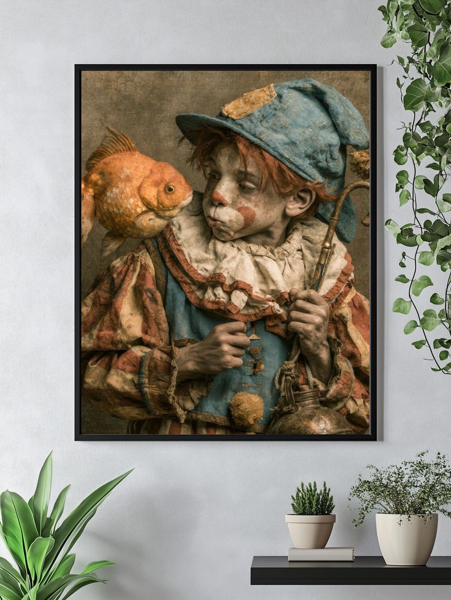 Surreal Clown and Goldfish Print. — room view 4
