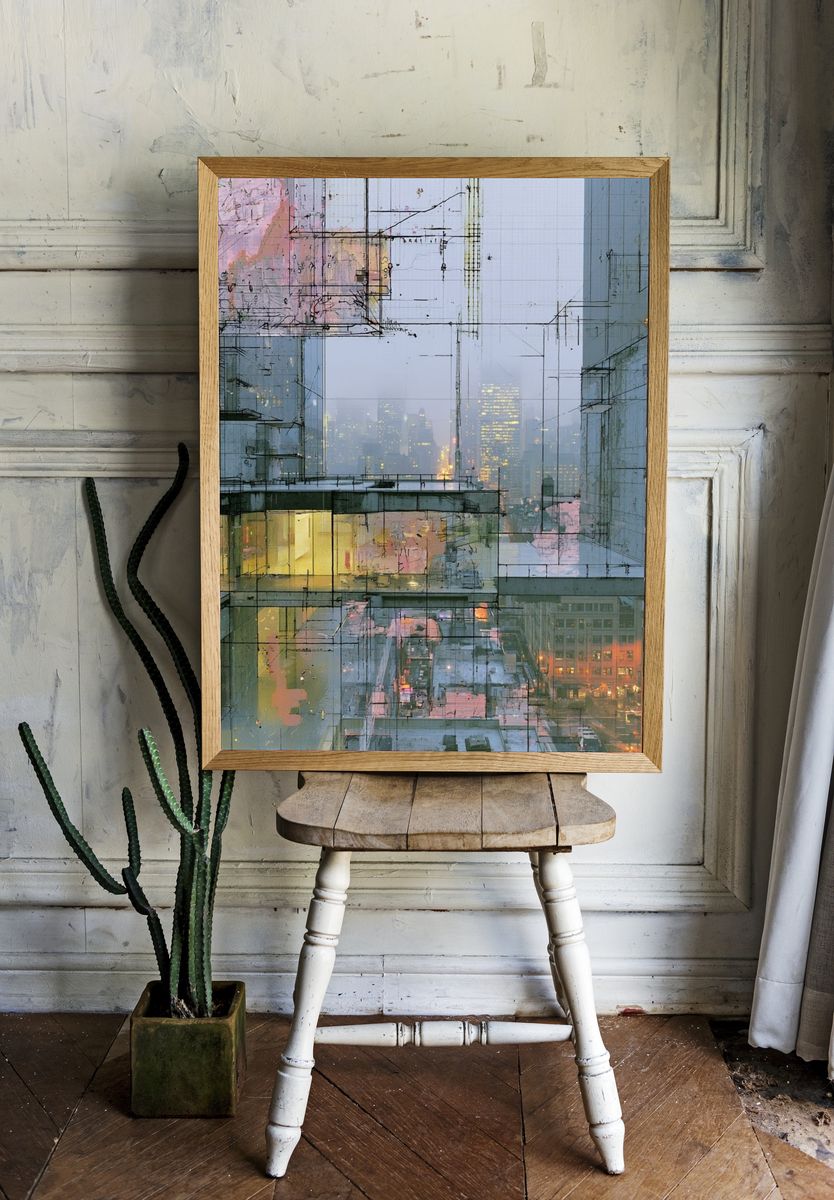 Foggy Cityscape Abstract Poster. room preview
