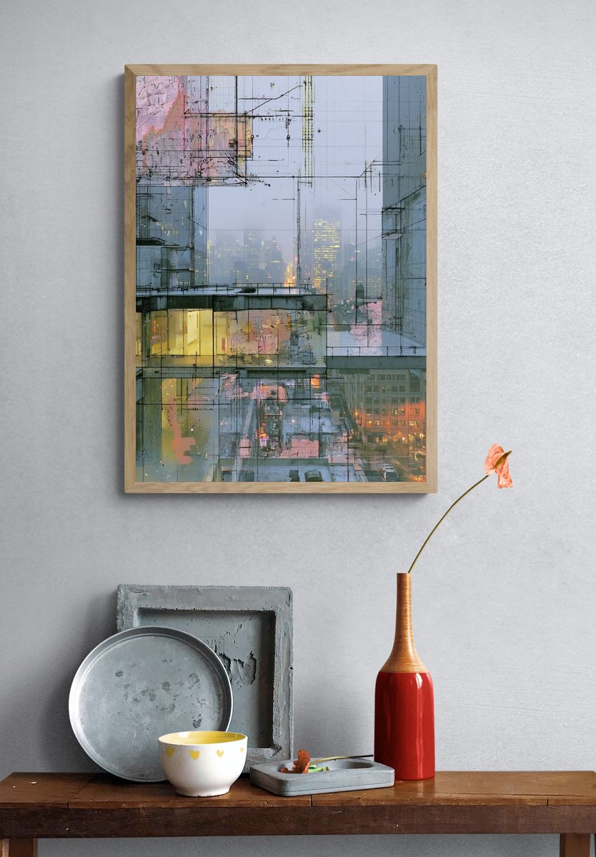 Foggy Cityscape Abstract Poster. — room view 3