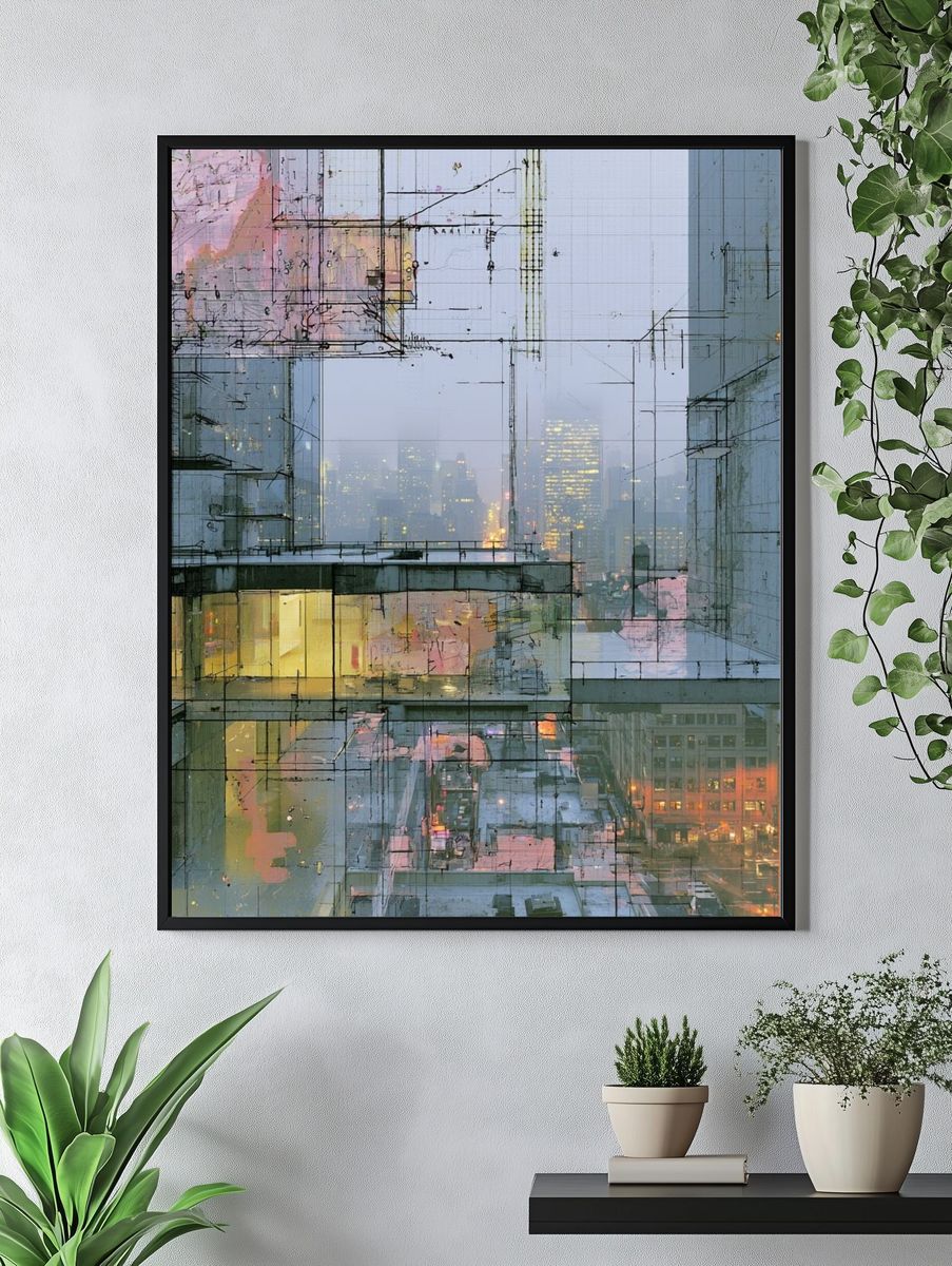 Foggy Cityscape Abstract Poster. — room view 4