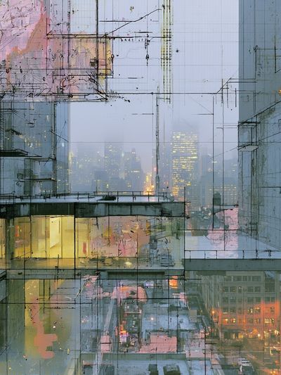 Foggy Cityscape Abstract Poster. poster