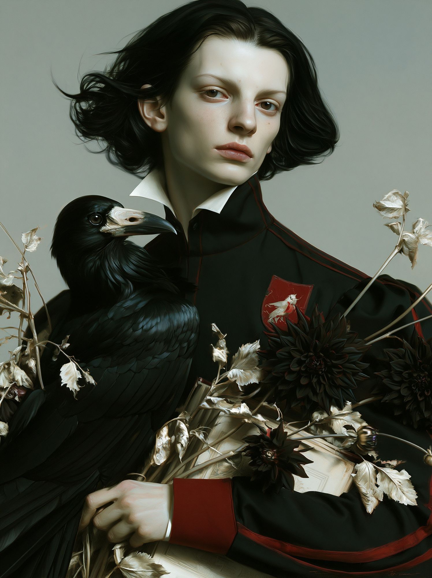 Gothic Portrait with Raven Print. poster — fine-art art