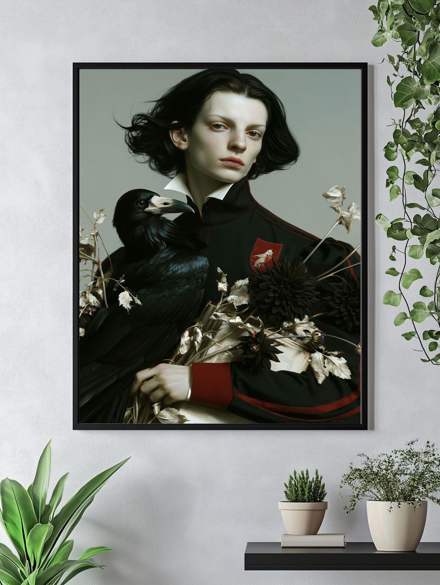 Gothic Portrait with Raven Print. — room view 4