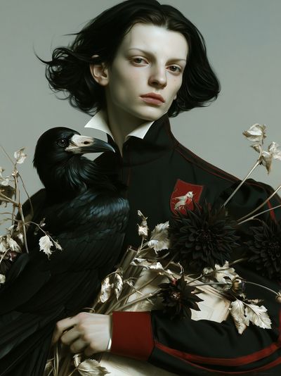 Gothic Portrait with Raven Print. poster