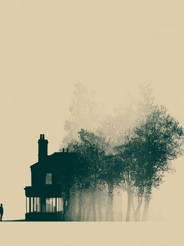 Misty House and Trees Print. poster detail