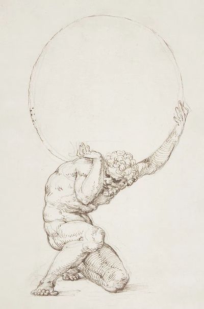 Crouching Figure Atlas (1481–1536), vintage. poster