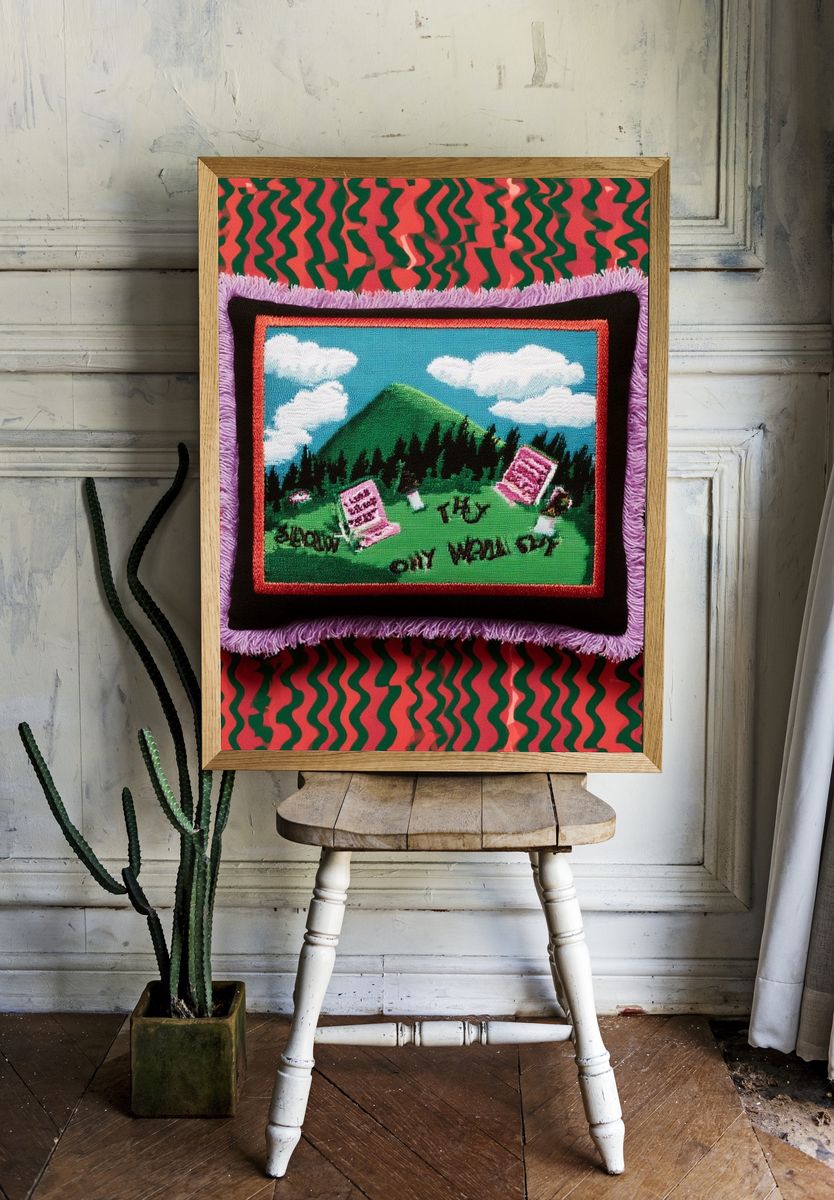 Surreal Mountain Tapestry Print. room preview