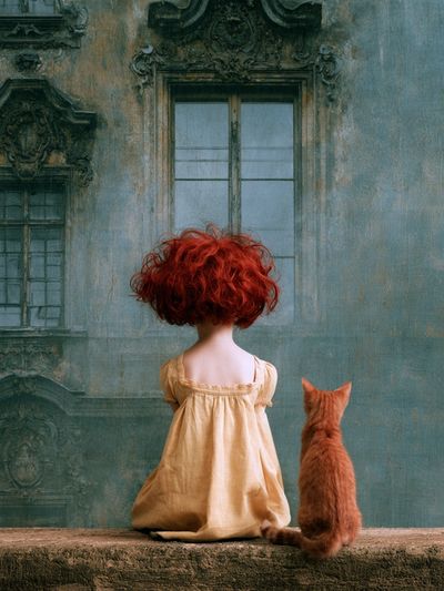Girl and Cat Surrealism Print.