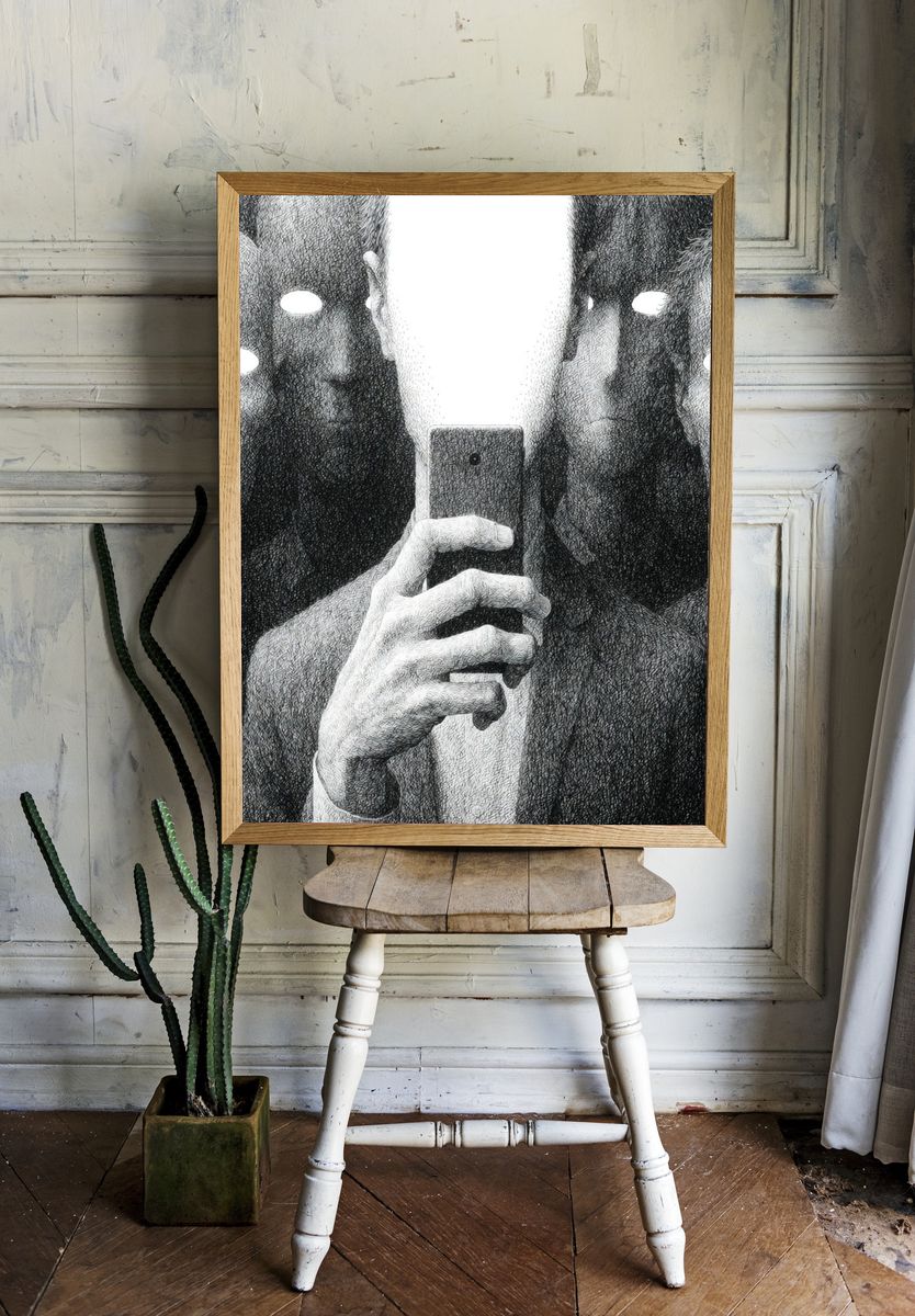 Mirror Selfie Surrealism Print. room preview