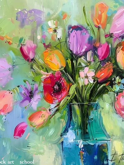 Colorful Tulip Bouquet Illustration Poster.