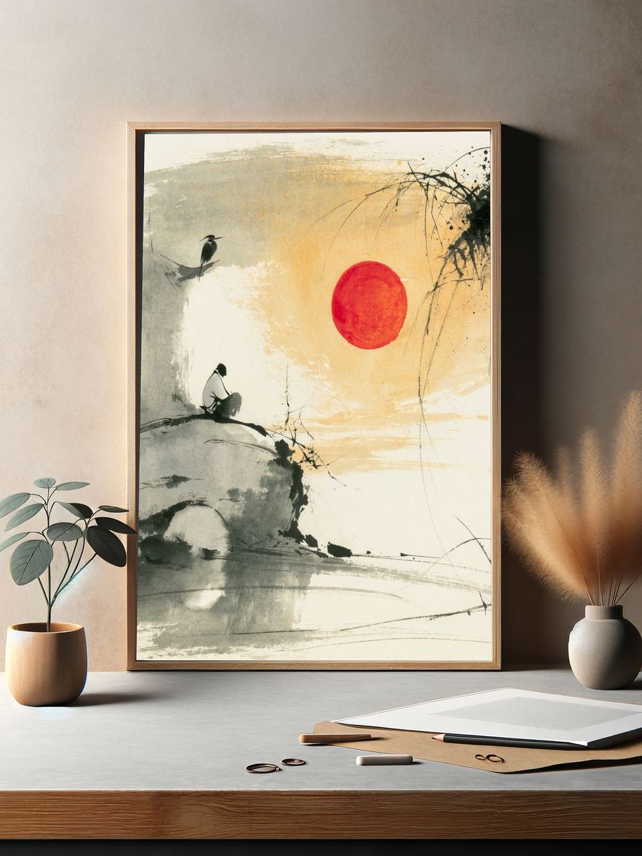 Zen Ink Landscape Poster. — room view 2