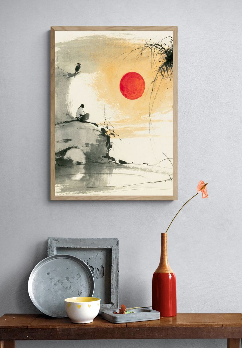 Zen Ink Landscape Poster. — room view 3