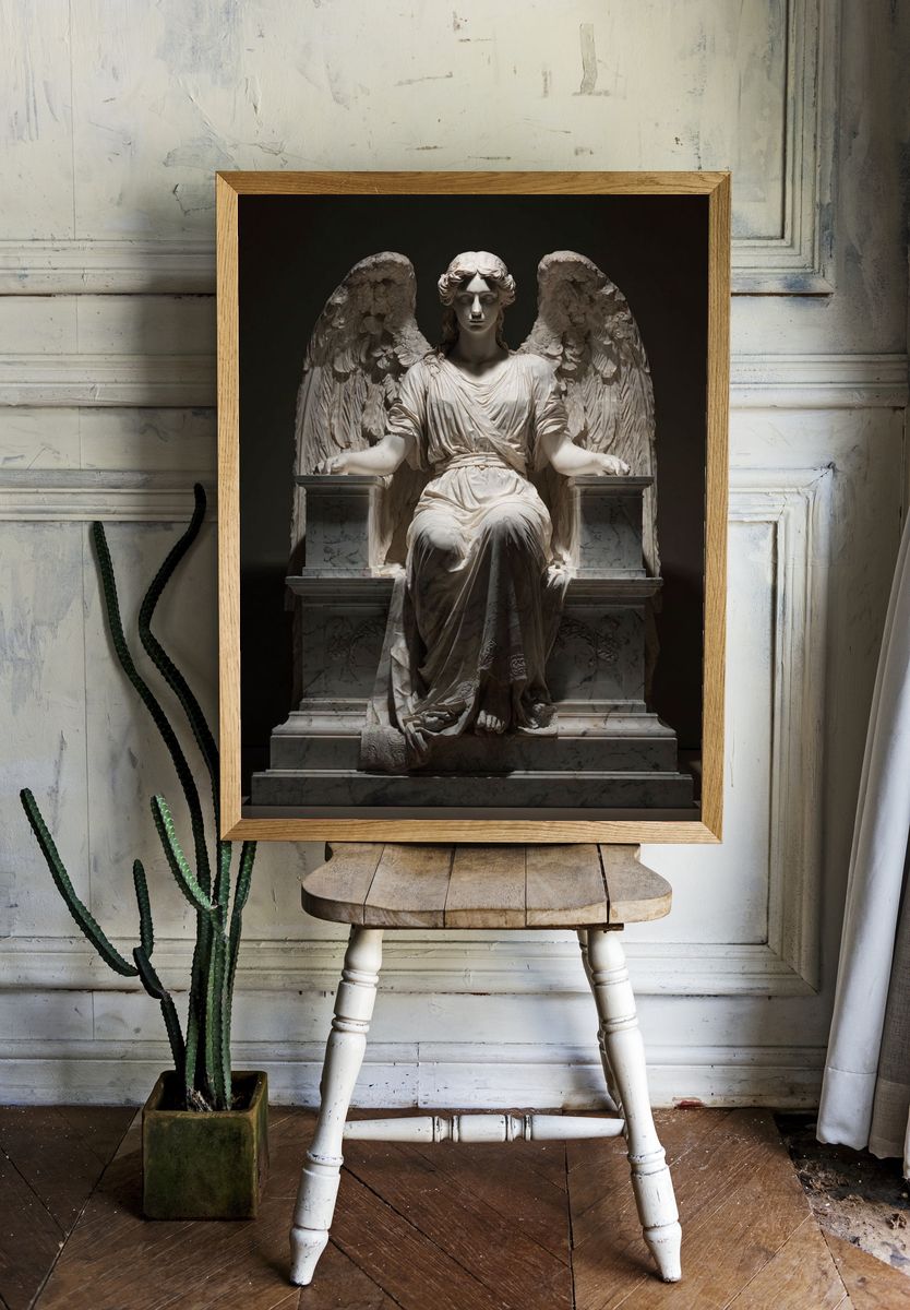 Marble Angel Sculpture Print. — room view 1