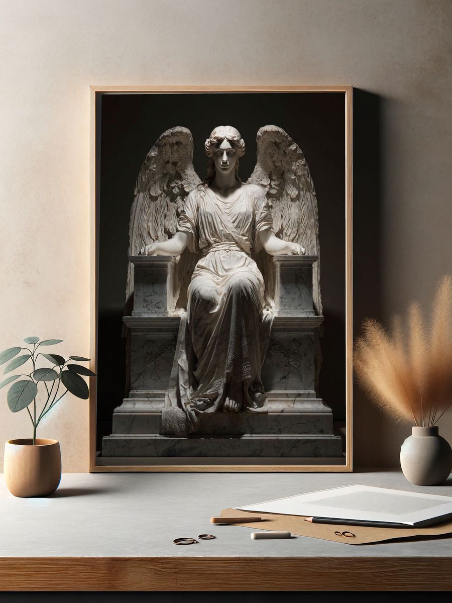 Marble Angel Sculpture Print. — room view 2
