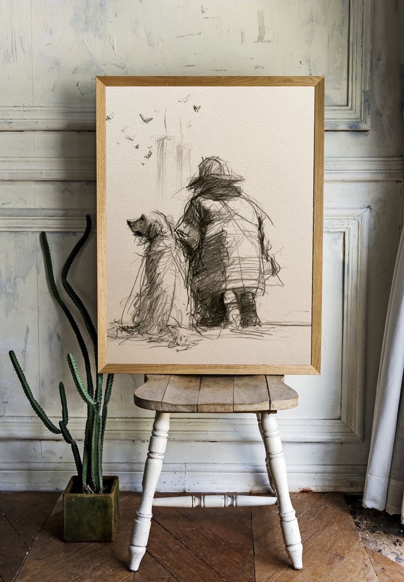 Dog and Child Sketch Poster. room preview