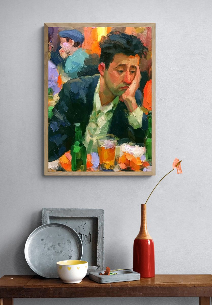 Lonely Man at Bar Fine-Art Poster. — room view 3
