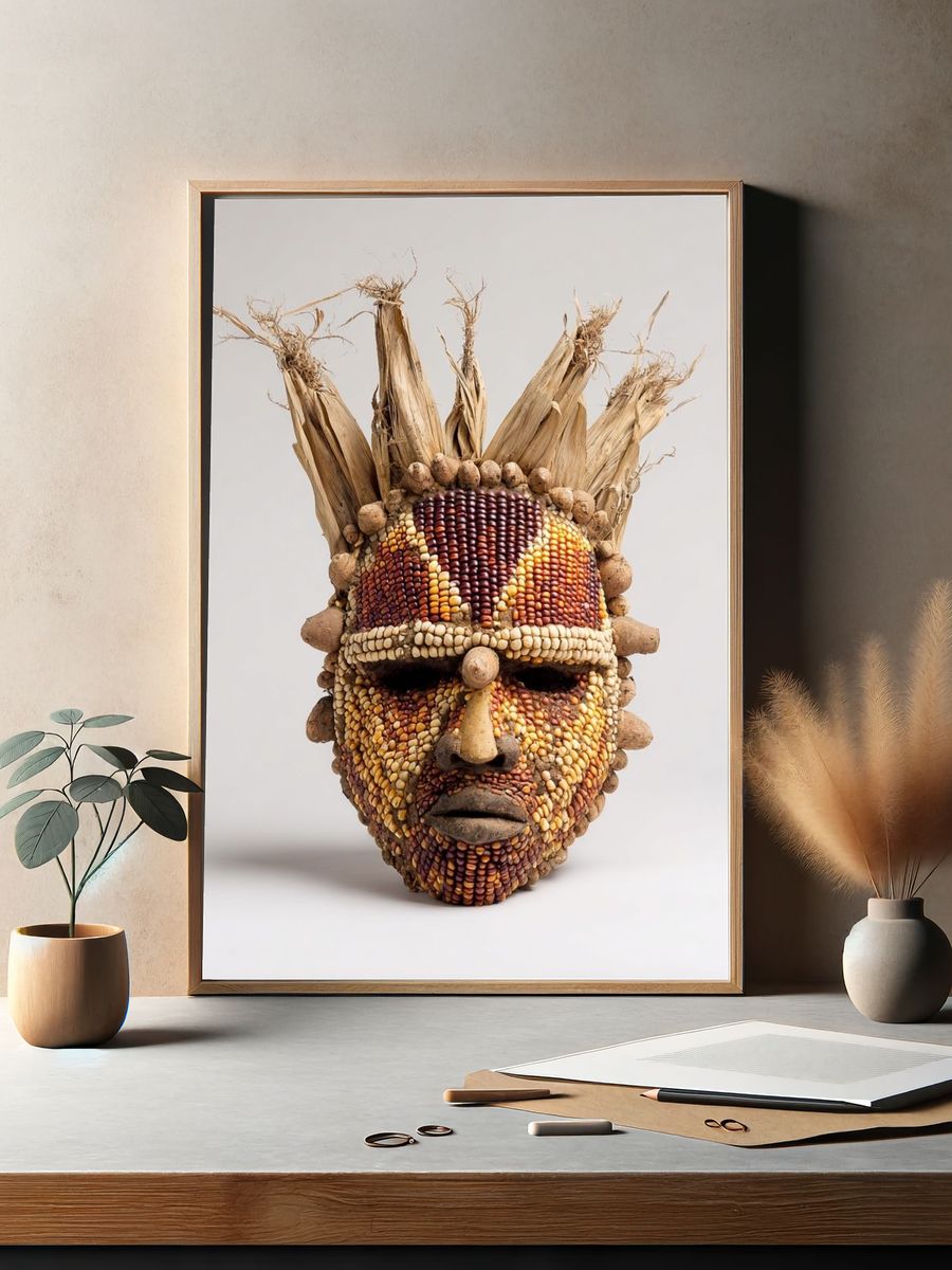Corn Mask Sculpture Print. — room view 2