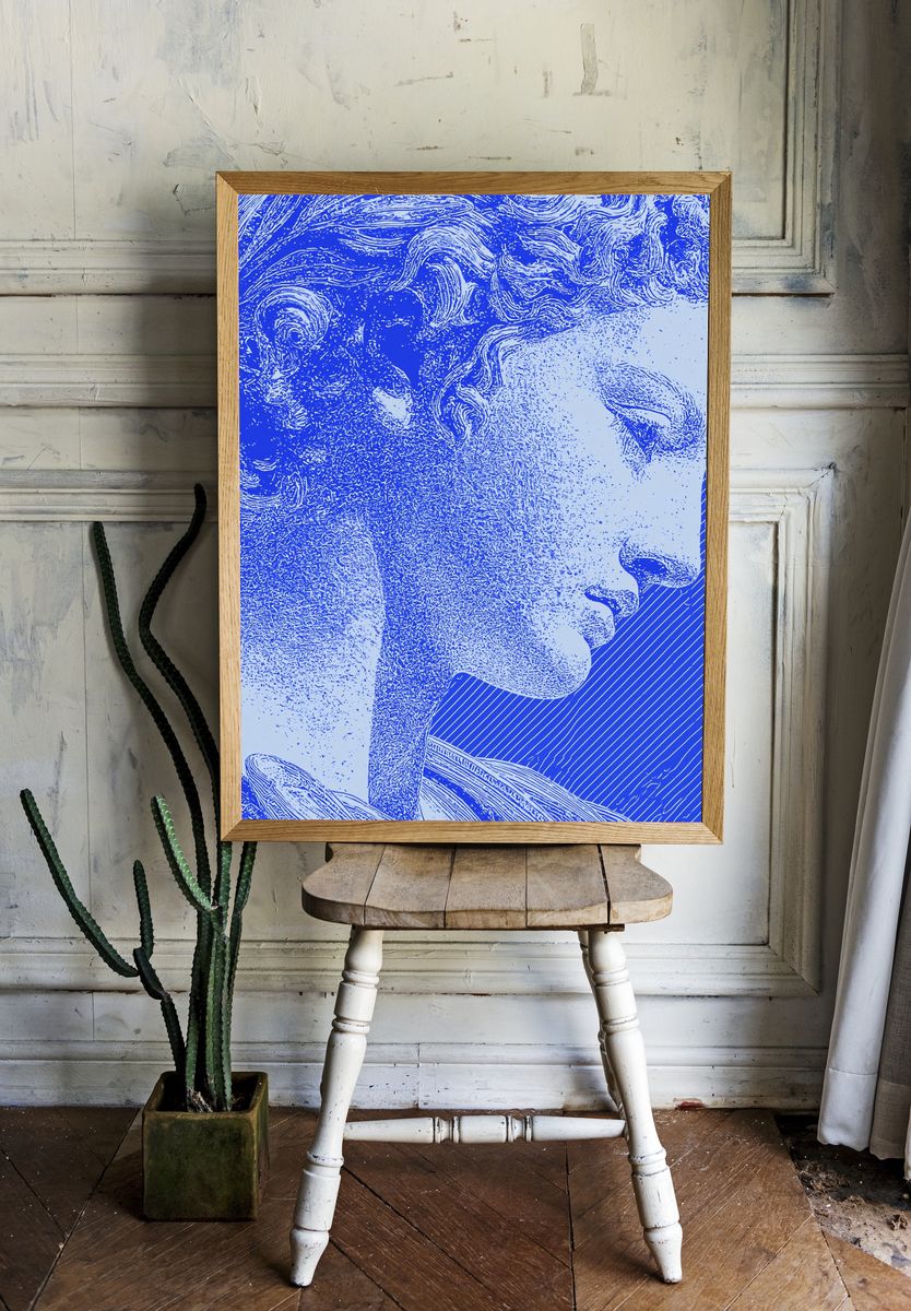 Classical Statue Blue Print Poster. room preview