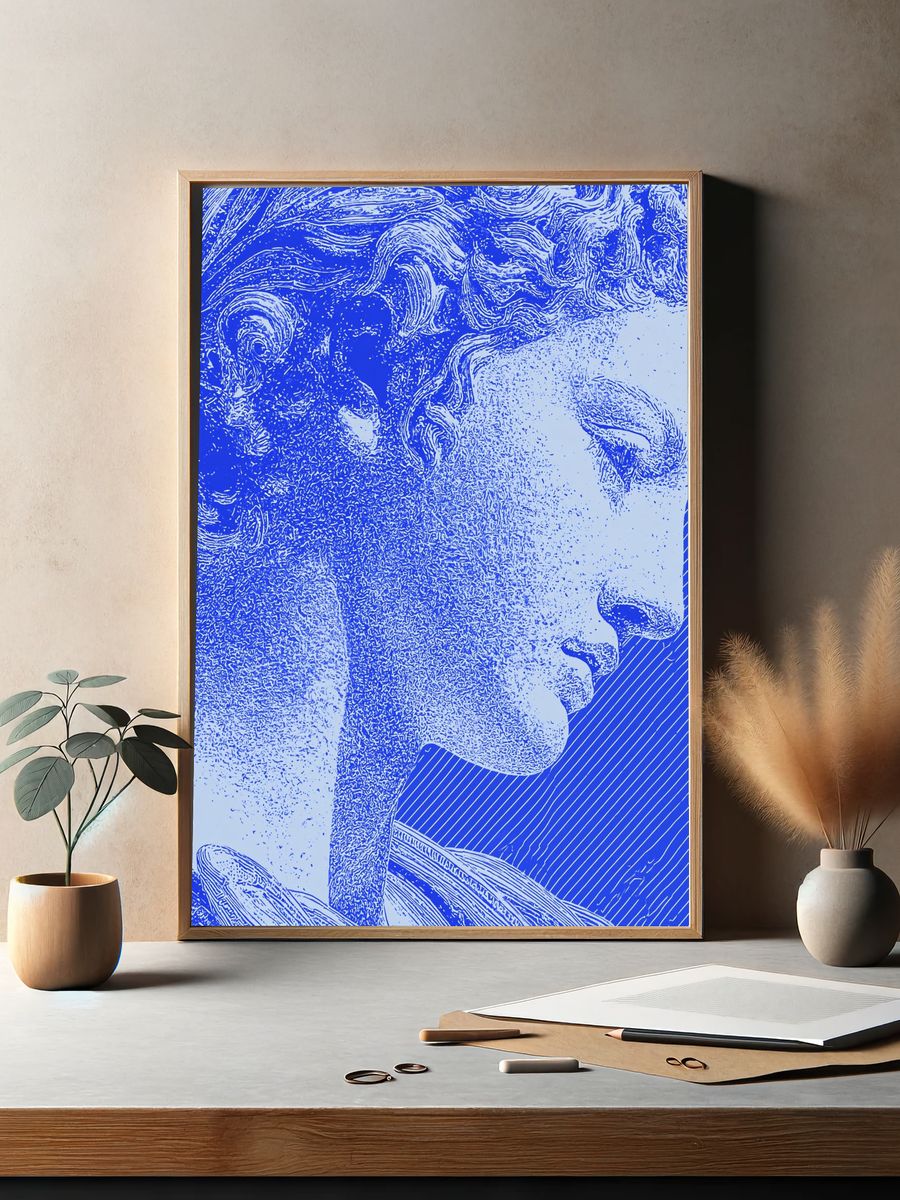 Classical Statue Blue Print Poster. — room view 2
