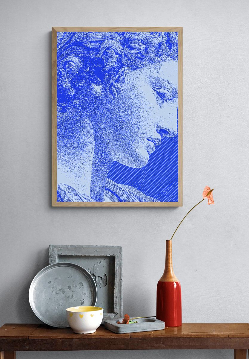Classical Statue Blue Print Poster. — room view 3