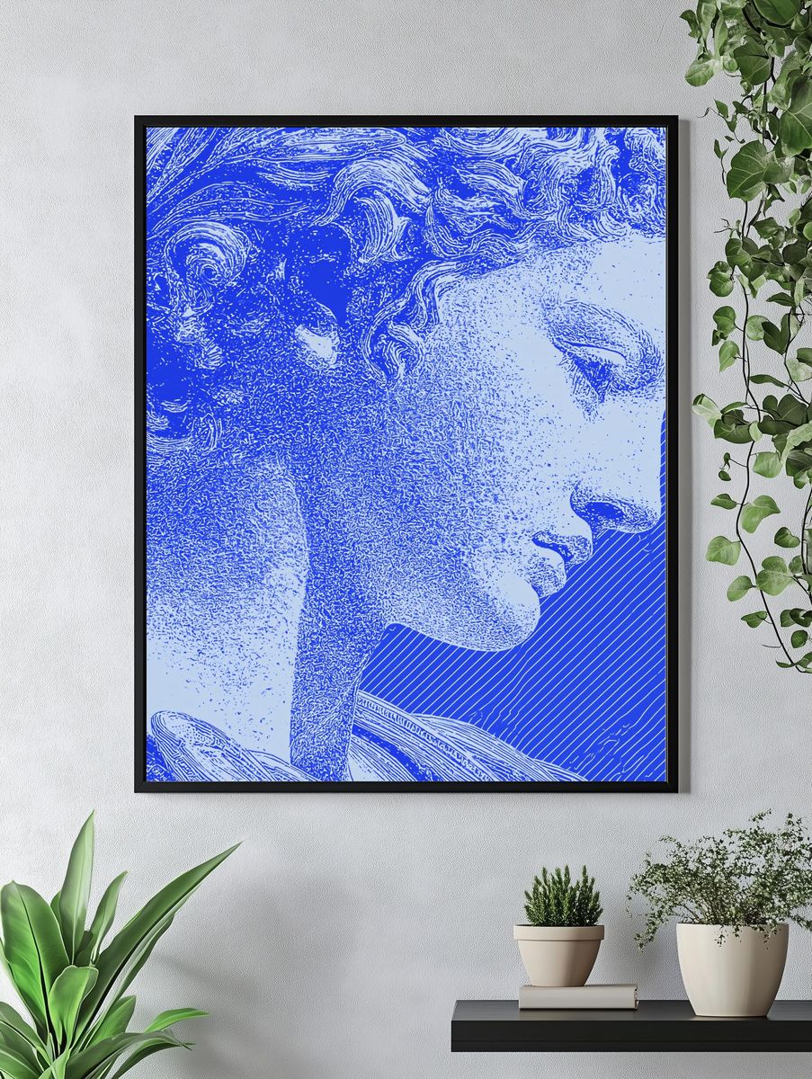 Classical Statue Blue Print Poster. — room view 4