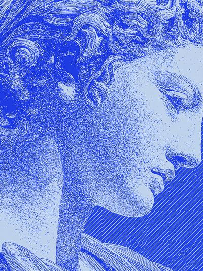 Classical Statue Blue Print Poster.