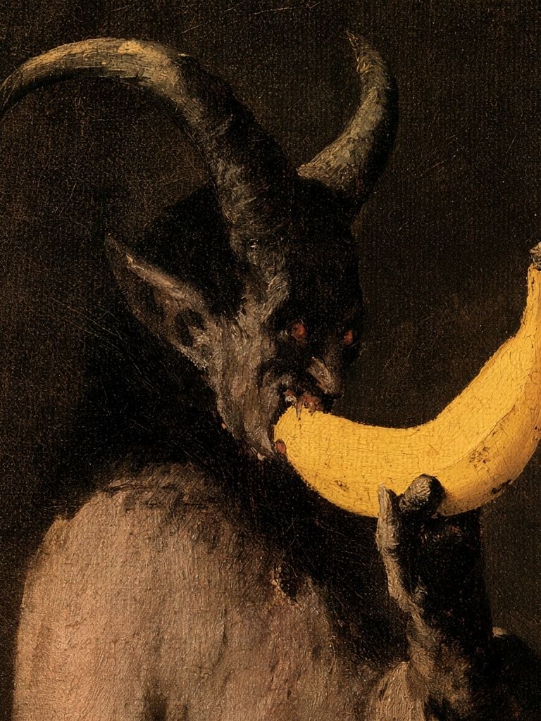 Goat with Banana Fine-Art Print. poster — fine-art art