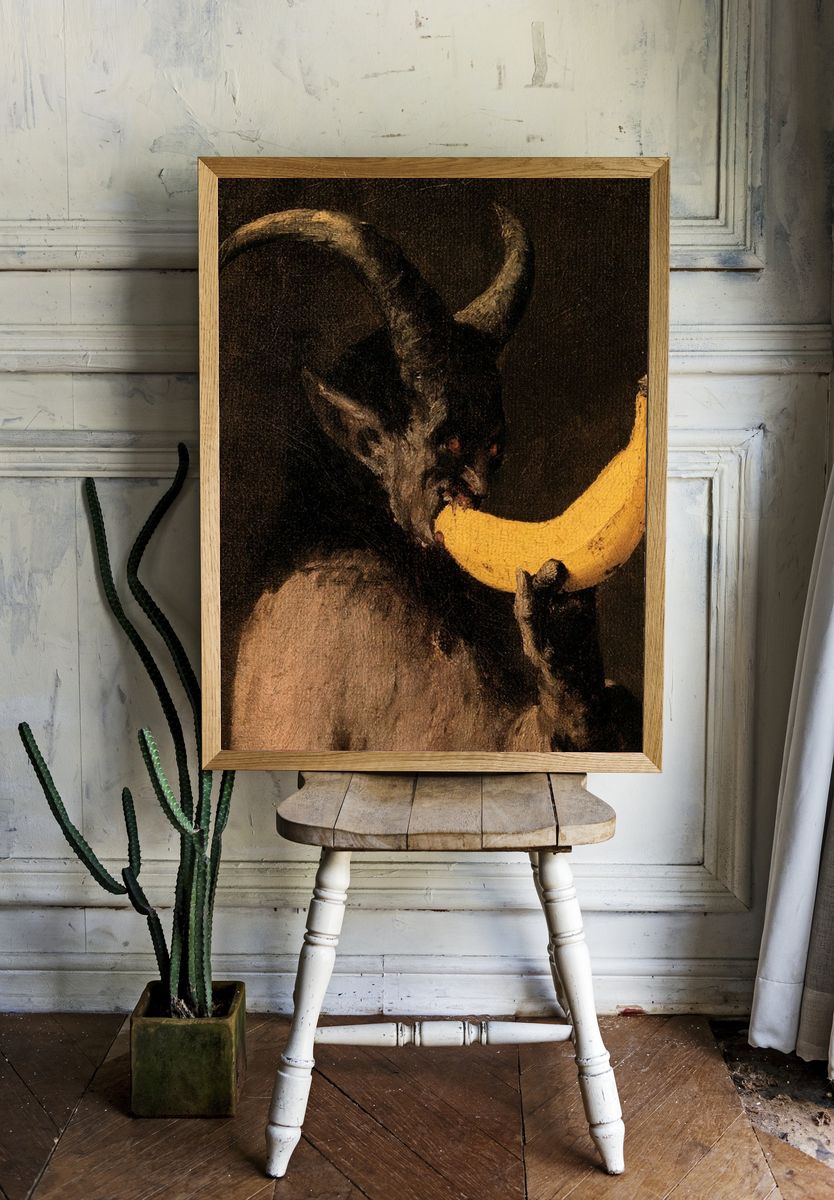 Goat with Banana Fine-Art Print. room preview