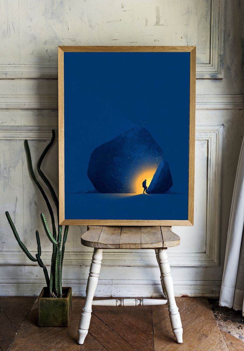 Solitary Figure in Blue Cave Print. — room view 1