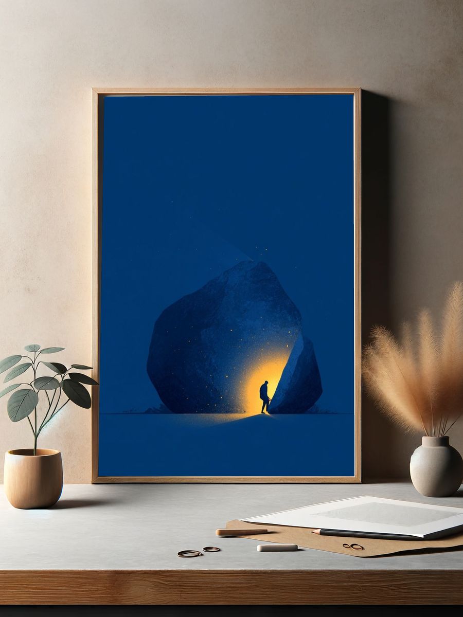 Solitary Figure in Blue Cave Print. — room view 2