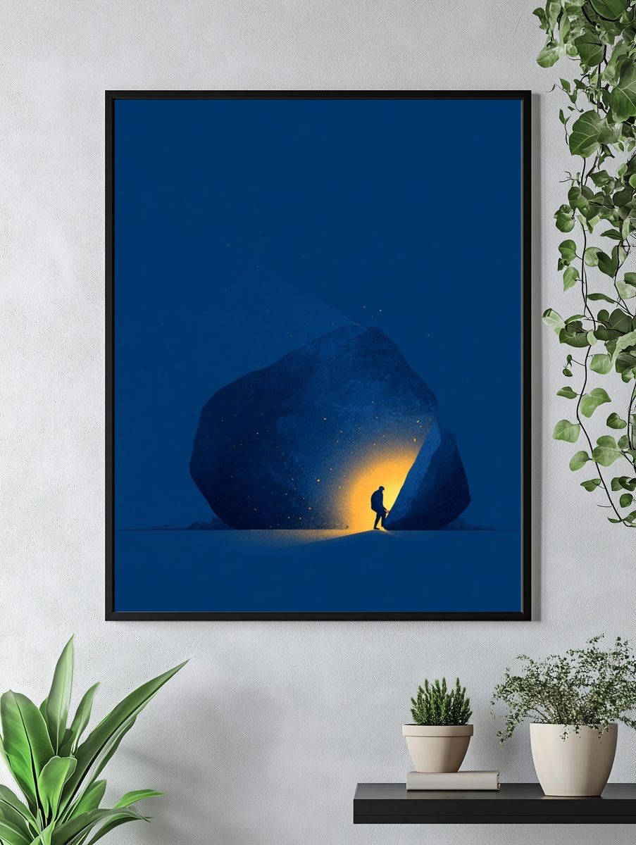 Solitary Figure in Blue Cave Print. — room view 4