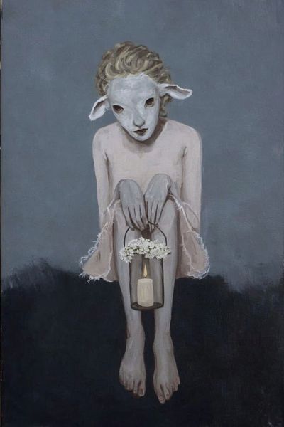 Sheep Mask Surrealist Print. poster