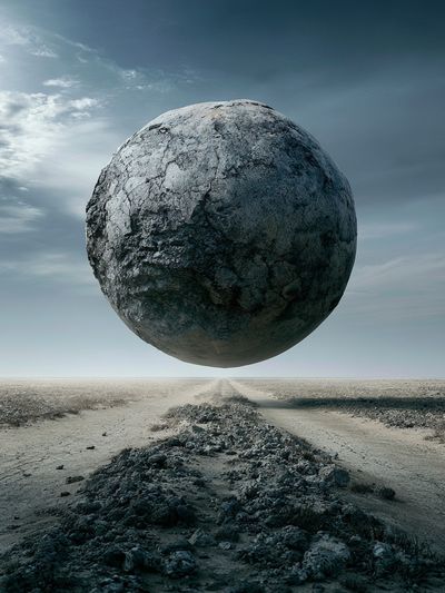 Floating Stone Sphere Surrealism Print.