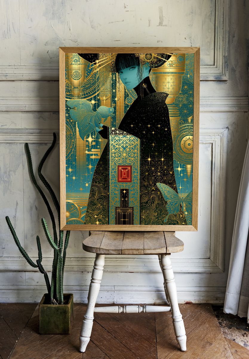 Art Deco Geisha Portrait Poster. room preview
