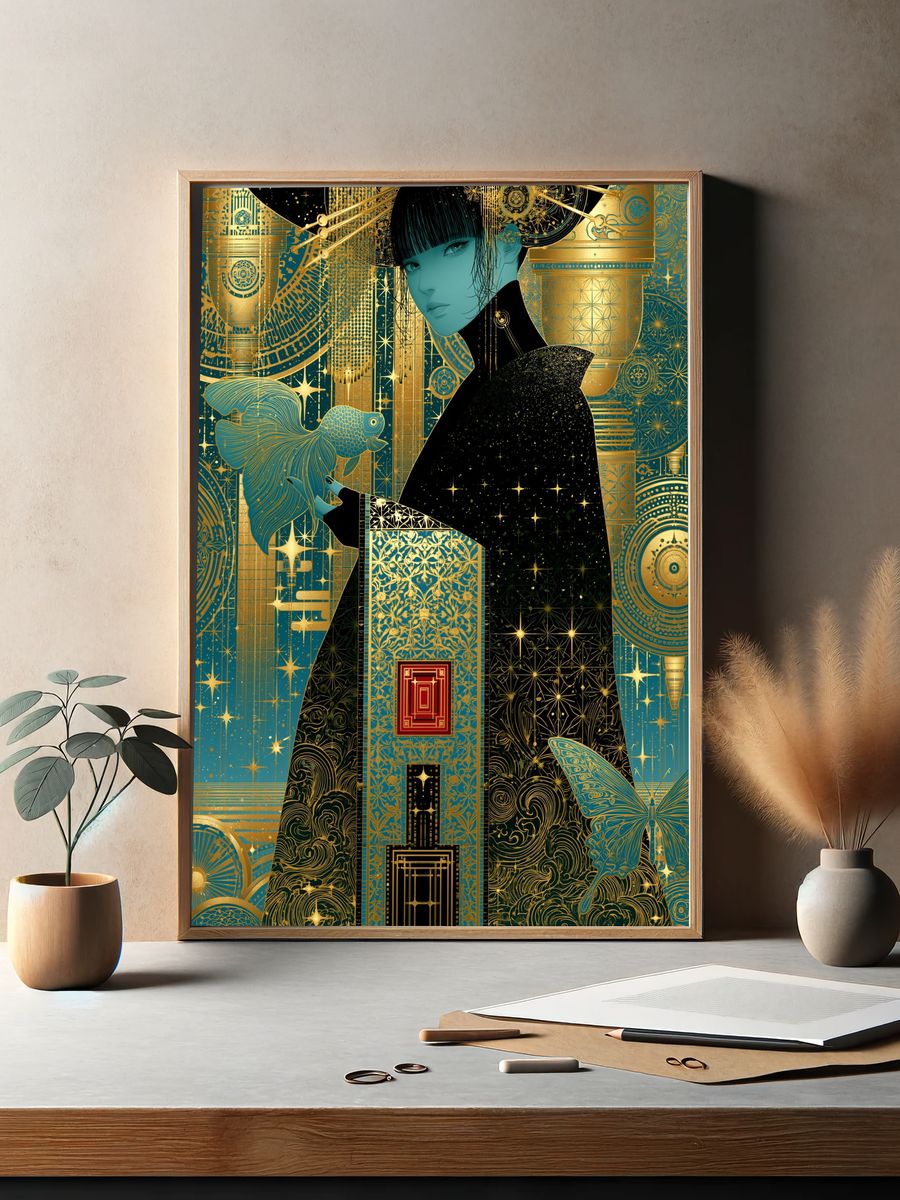 Art Deco Geisha Portrait Poster. — room view 2