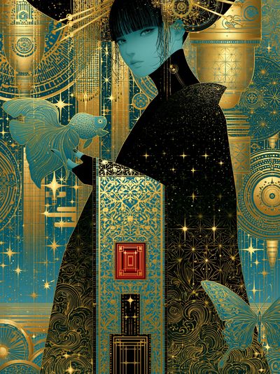Art Deco Geisha Portrait Poster.