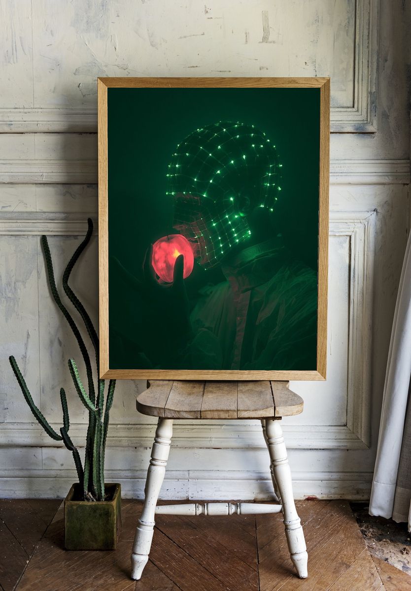 Neon Apple Surrealism Print. room preview