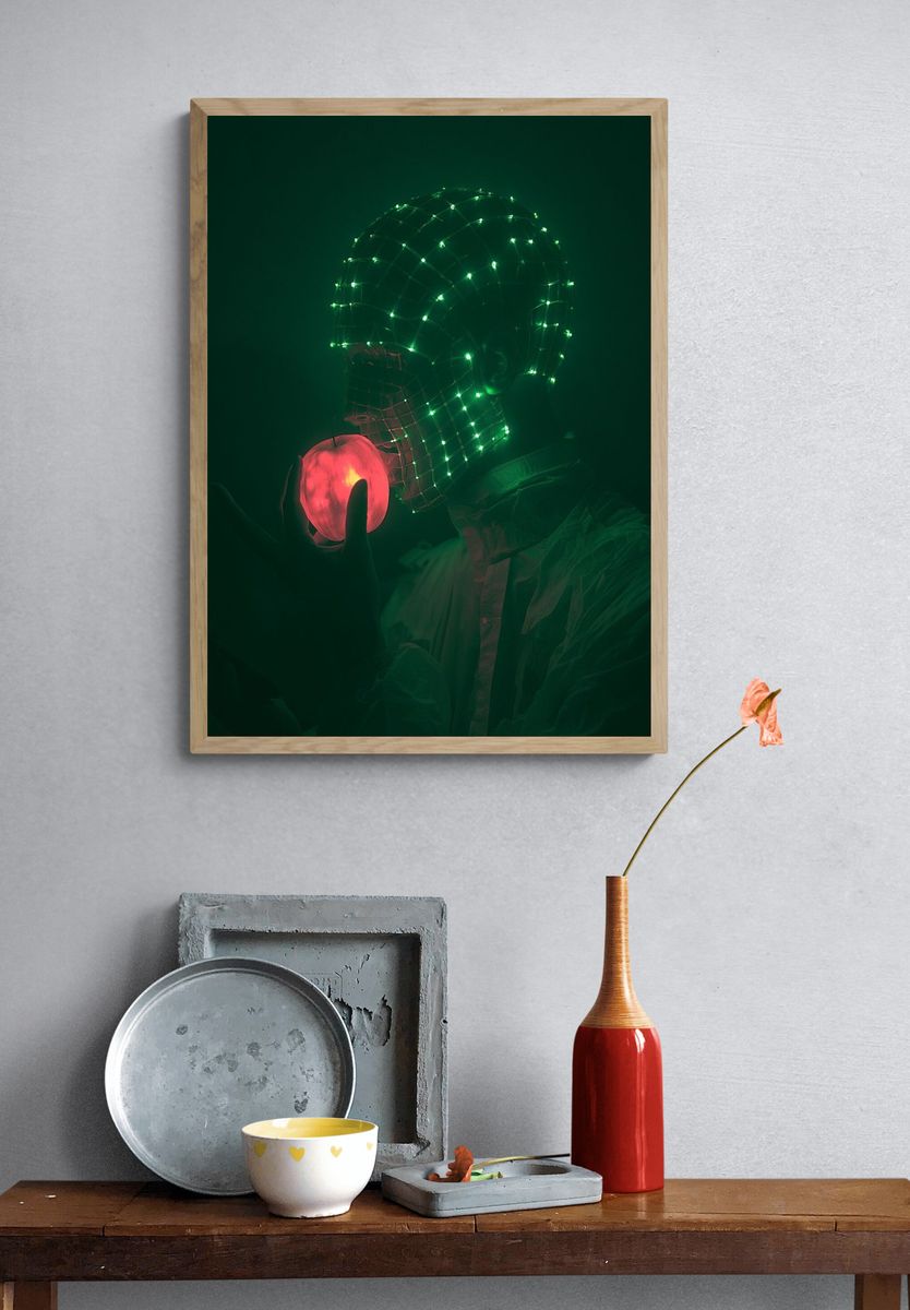 Neon Apple Surrealism Print. — room view 3