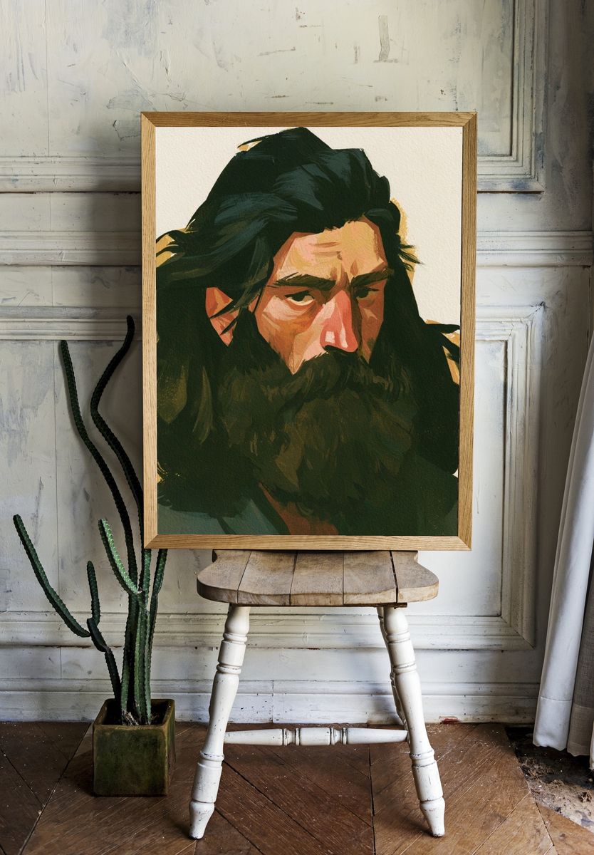 Bearded Man Portrait Print. — room view 1