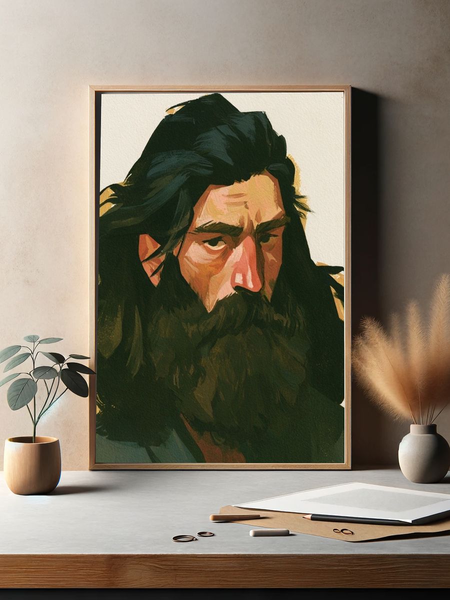 Bearded Man Portrait Print. — room view 2