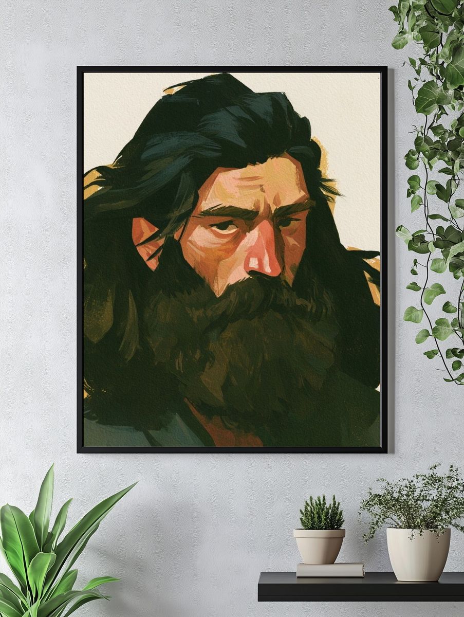 Bearded Man Portrait Print. — room view 4