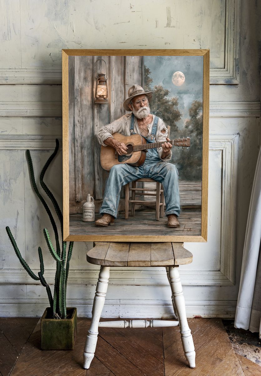 Old Cowboy Guitarist — Fine-Art Print. — room view 1